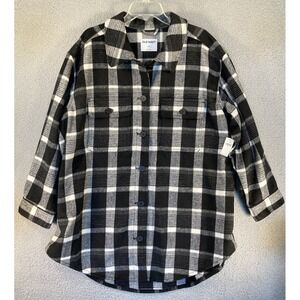 Old‎ Navy Shirt Jacket Womens XXL Black Buffalo Check Heavy Flannel Shacket Wool